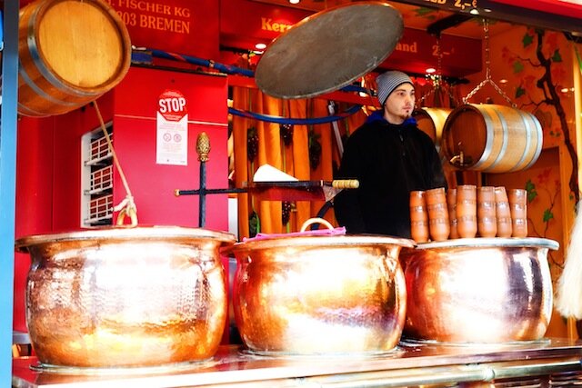 Dusseldorf Christmas market gluhwein copper pot